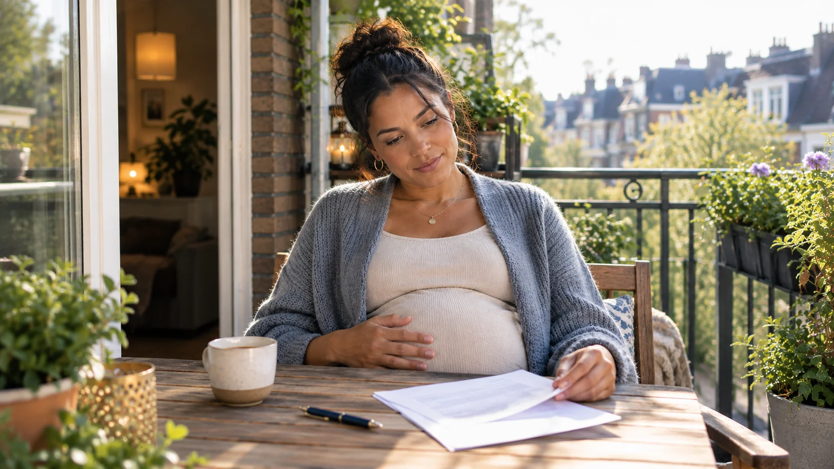 Elle zwanger van haar eerste kindje op het balkon